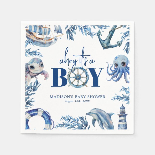 Ahoy it's a Boy Nautical Baby Shower Napkins (Front)