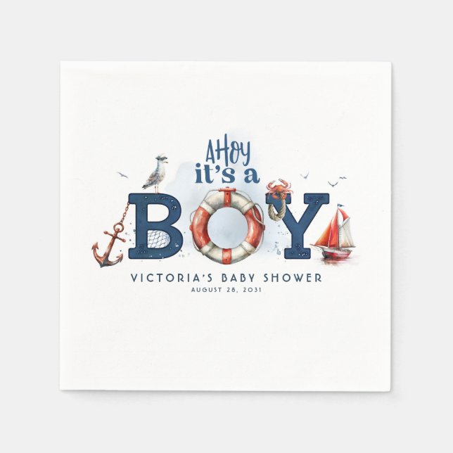 Ahoy It's A Boy Nautical Baby Shower  Napkins (Front)