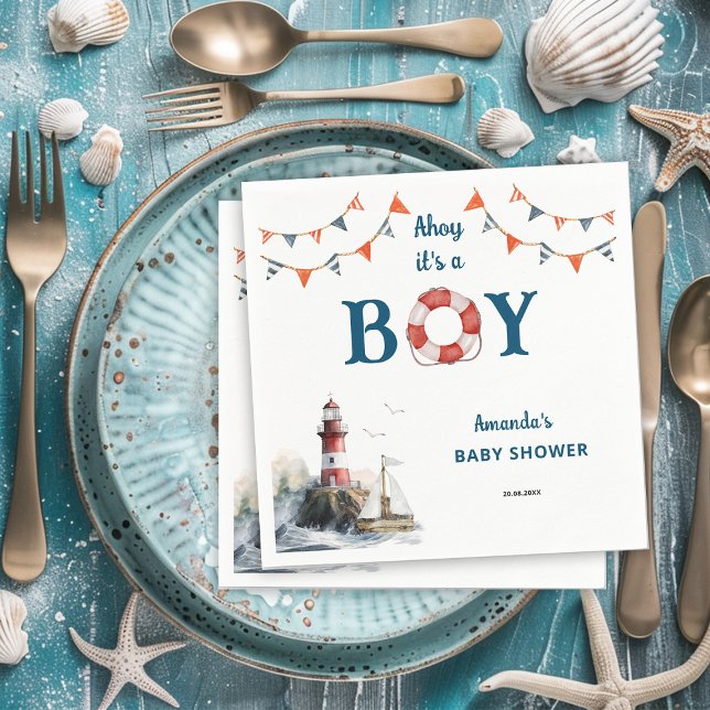 Ahoy It's a Boy Nautical Baby Shower Napkins (Creator Uploaded)