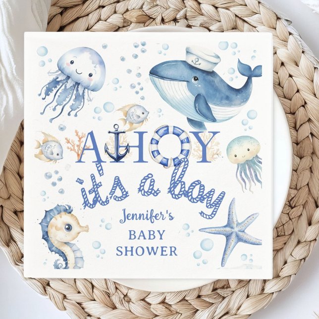 Ahoy It's a Boy Nautical Baby Shower Napkins (Creator Uploaded)
