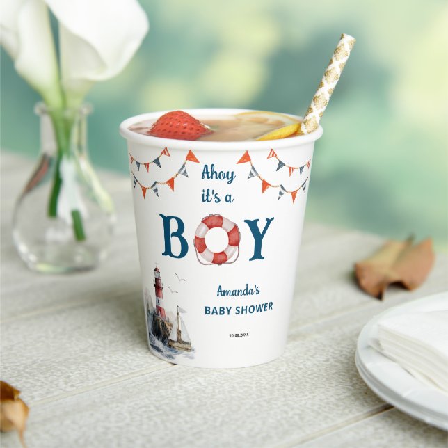Ahoy It's a Boy Nautical Baby Shower Paper Cups (Insitu)