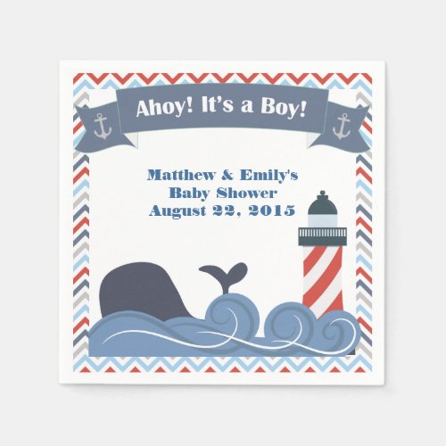 Ahoy Its a Boy Nautical Baby Shower Paper Napkins