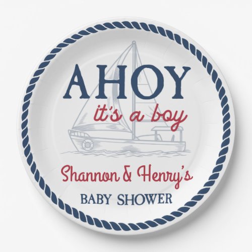 Ahoy Its a Boy Nautical Baby Shower Paper Plates