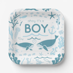 Ahoy It's A Boy Nautical Baby Shower Paper Plates