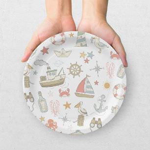 Ahoy it's a Boy Nautical Baby Shower Paper Plates