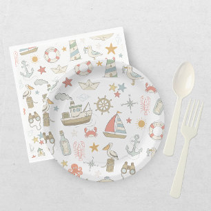 Ahoy it's a Boy Nautical Baby Shower Paper Plates