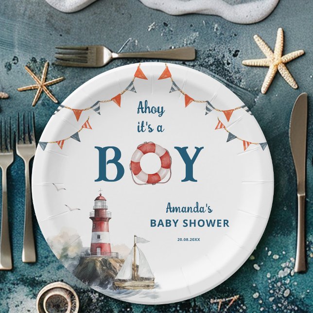 Ahoy It's a Boy Nautical Baby Shower Paper Plates (Creator Uploaded)