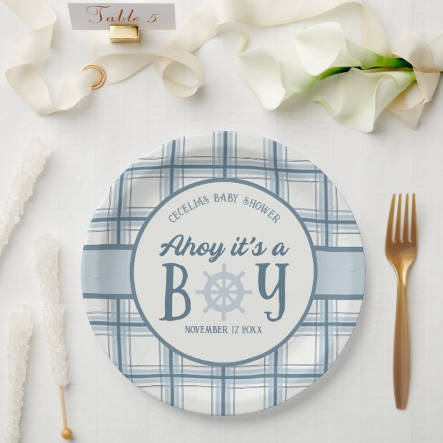Ahoy It's A Boy Nautical Baby Shower Paper Plates (Wedding)