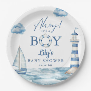 Ahoy Its A Boy Nautical Baby Shower Paper Plates