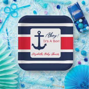 Ahoy It's A Boy! Nautical Baby Shower Paper Plates