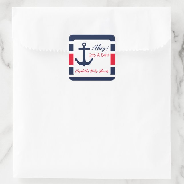 Ahoy It's A Boy! Nautical Baby Shower Square Sticker (Bag)
