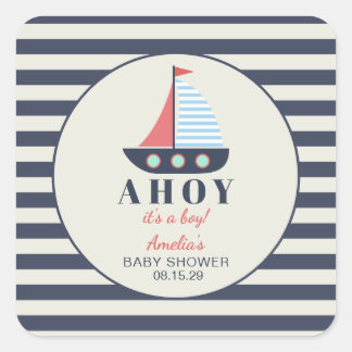 Ahoy It's a Boy Nautical Baby Shower Square Sticker