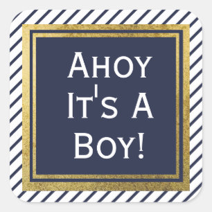 Ahoy Its A Boy Nautical Baby Shower Square Sticker
