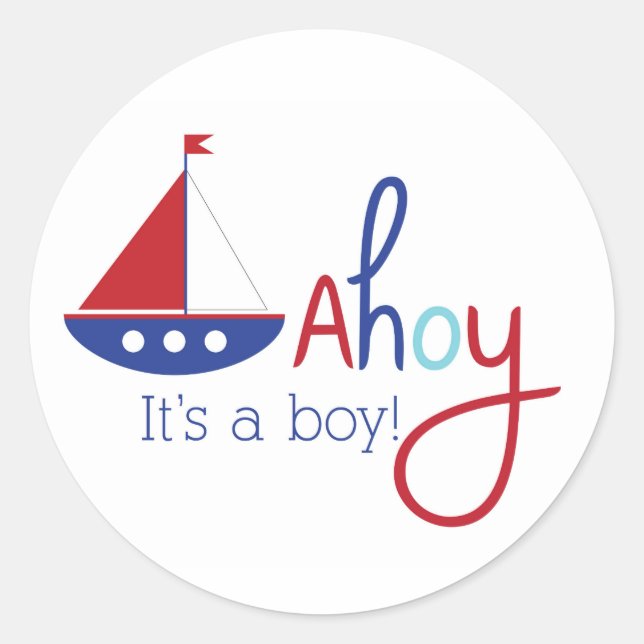 Ahoy its a boy! Nautical baby shower sticker (Front)