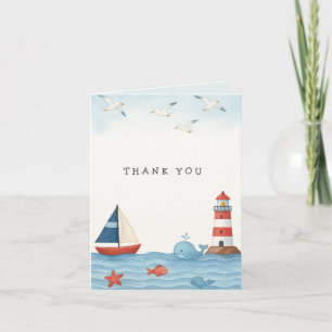 Ahoy Its a Boy Nautical Baby Shower Thank You Card