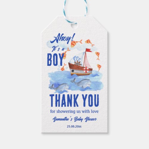 Ahoy its a boy nautical baby shower thank you gift tags