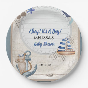 Ahoy it's a boy nautical baby shower theme paper plates