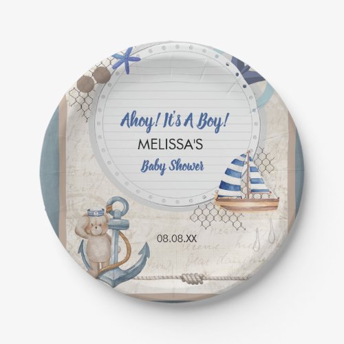 Ahoy its a boy nautical baby shower theme paper plates