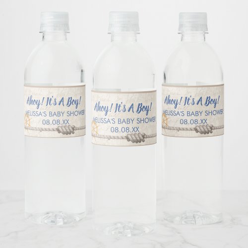 Ahoy its a boy nautical baby shower theme water bottle label