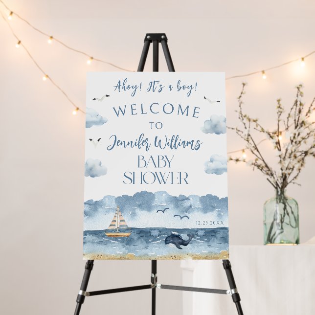 Ahoy It's a boy Nautical Baby Shower Welcome Sign (In Situ (Stand))