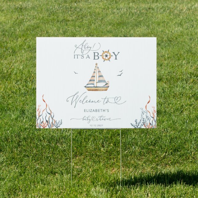 Ahoy It's a Boy Nautical Baby Shower Welcome Sign (Insitu)