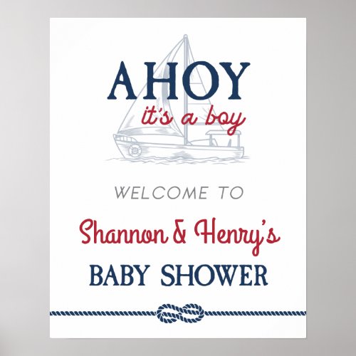 Ahoy Its a Boy Nautical Baby Shower Welcome Sign