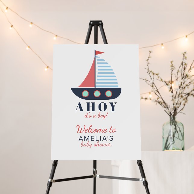 Ahoy It's a Boy! Nautical Baby Shower Welcome Sign (In Situ (Stand))