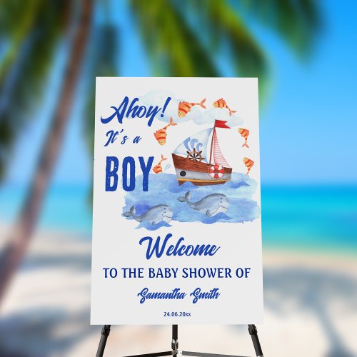 Ahoy its a boy nautical baby shower welcome sign