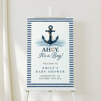 Ahoy It's A Boy Nautical Baby Shower Welcome Sign