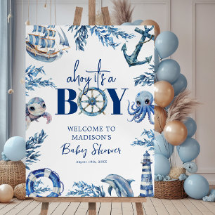 Ahoy it's a Boy Nautical Baby Shower Welcome Sign