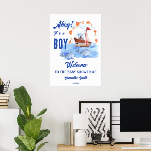 Ahoy its a boy nautical baby shower welcome sign