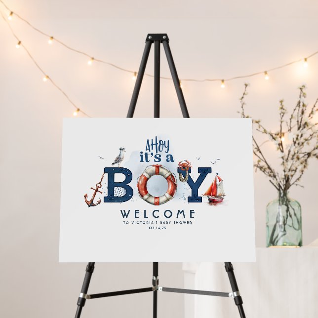 Ahoy It's A Boy Nautical Baby Shower Welcome Sign (In Situ (Stand))