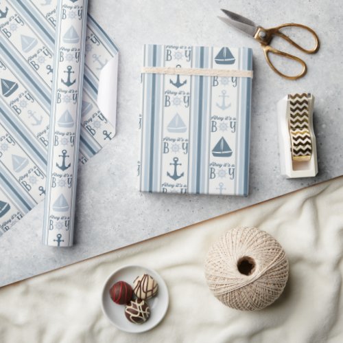 Ahoy Its A Boy Nautical Baby Shower Wrapping Paper