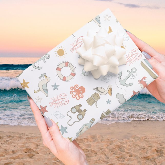 Ahoy it's a Boy Nautical Baby Shower Wrapping Paper Sheets (Creator Uploaded)