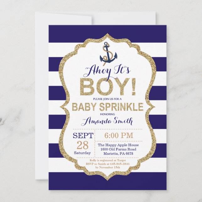 Ahoy it's a Boy! Nautical Baby Sprinkle Invitation (Front)