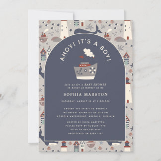 Ahoy It's a Boy Nautical Blue Baby Shower Invitation