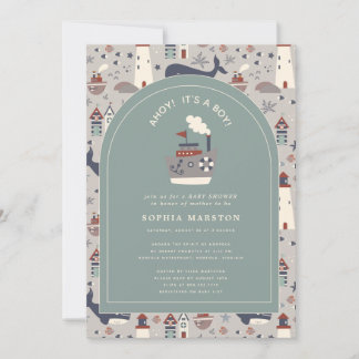 Ahoy It's a Boy Nautical Blue Baby Shower Invitation