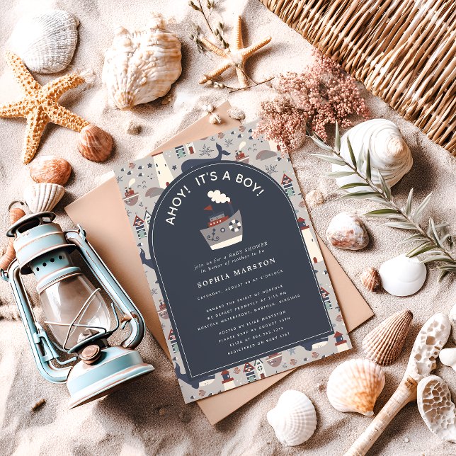 Ahoy It's a Boy Nautical Blue Baby Shower Invite  (Creator Uploaded)