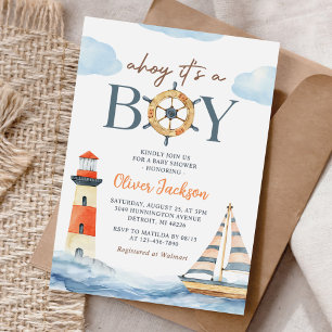 Ahoy It's a Boy Nautical Blue Boy Baby Shower Invitation