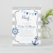 Ahoy its a Boy Nautical Blue Gray Baby Shower Card (Standing Front)