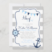 Ahoy its a Boy Nautical Blue Gray Baby Shower Card (Front)