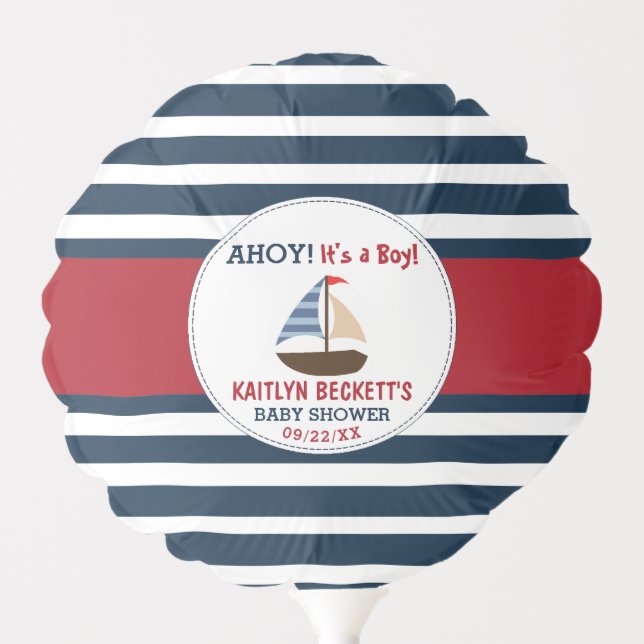 Ahoy It's A Boy! Nautical Boat Baby Shower Balloon (Front)
