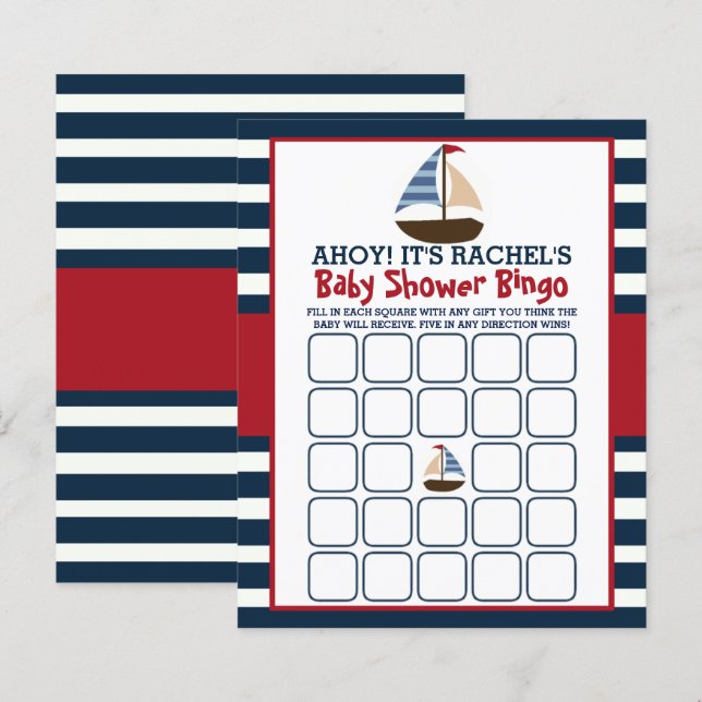 Ahoy It's A Boy! Nautical Boat Baby Shower Bingo (Front/Back)