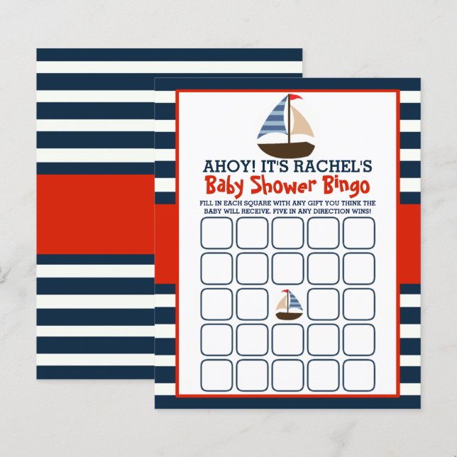 Ahoy It's A Boy! Nautical Boat Baby Shower Bingo (Front/Back)