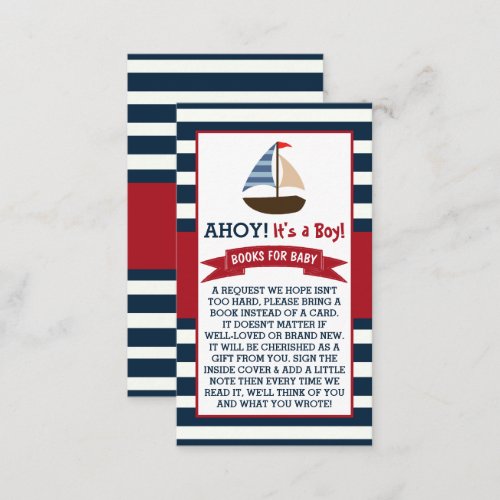 Ahoy Its A Boy Nautical Boat Baby Shower Book Enclosure Card