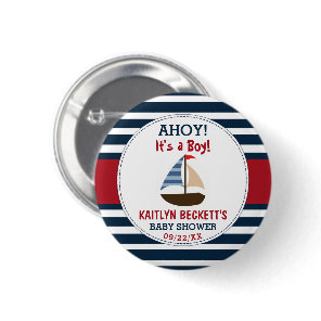 Ahoy It's A Boy! Nautical Boat Baby Shower Button