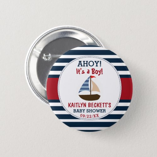 Ahoy Its A Boy Nautical Boat Baby Shower Button