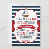 Ahoy It's A Boy! Nautical Boat Baby Shower Invites (Front)