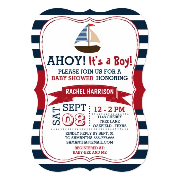 Ahoy It S A Boy Nautical Boat Baby Shower Invites