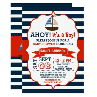 Ahoy It's A Boy! Nautical Boat Baby Shower Invites